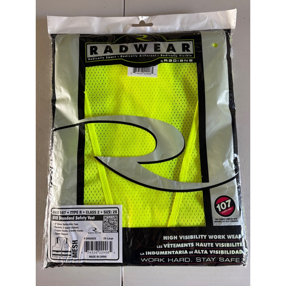Radians Radwear High Visibility Safety Vest ANSI Class 2 Mesh Lime Yellow 2X